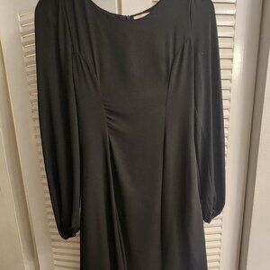 Everly Small Long Sleeve A-Line Shift Black Seamed Chiffon Sheath Dress Back Zip